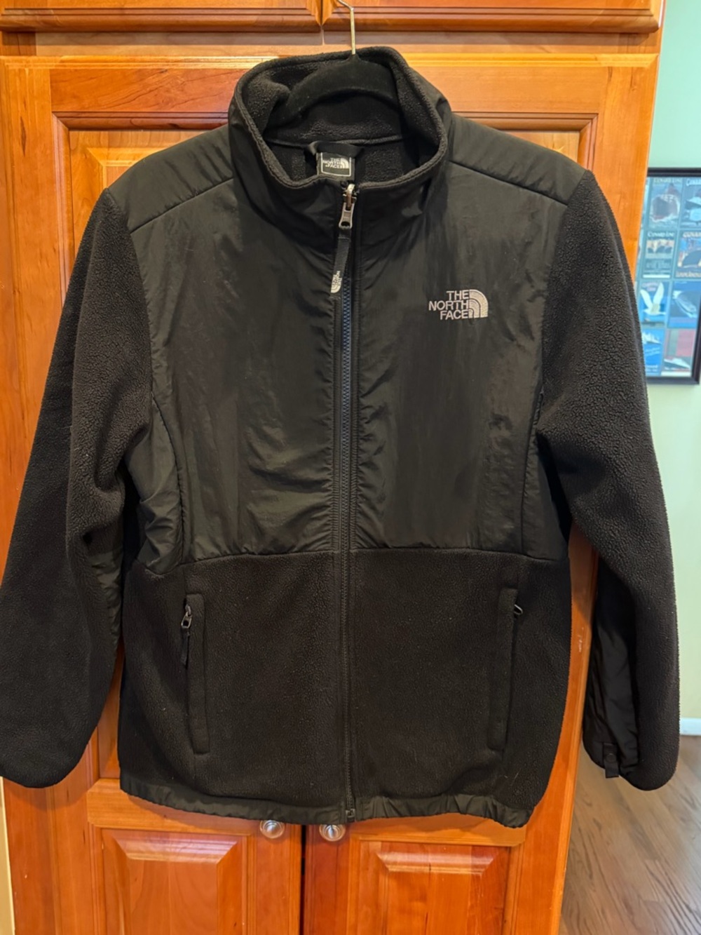 The North Face Kids Black Fleece Jacket with Woven Chest Panels